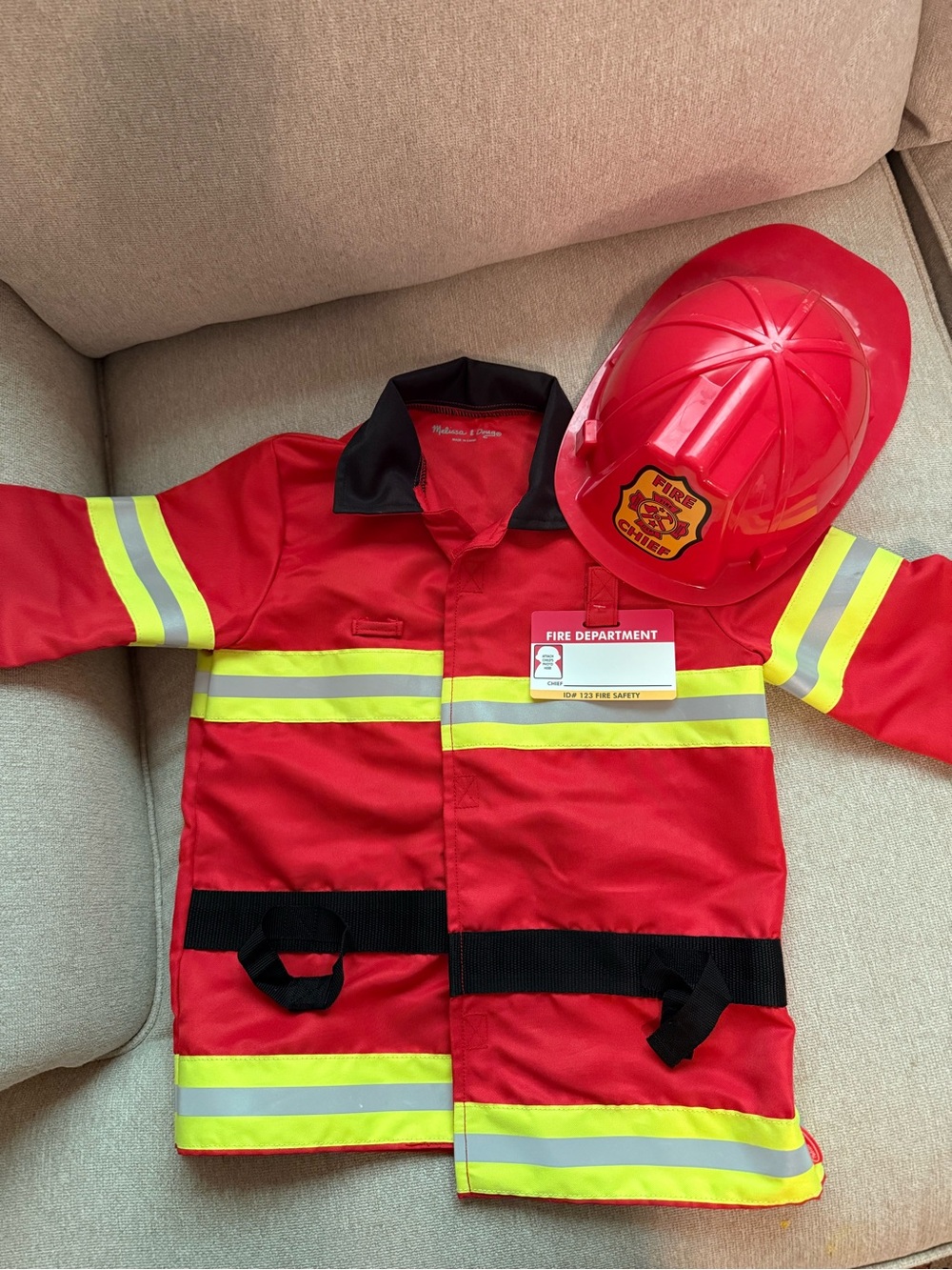Melissa & Doug Red Firefighter Dress-Up Jacket and Helmet